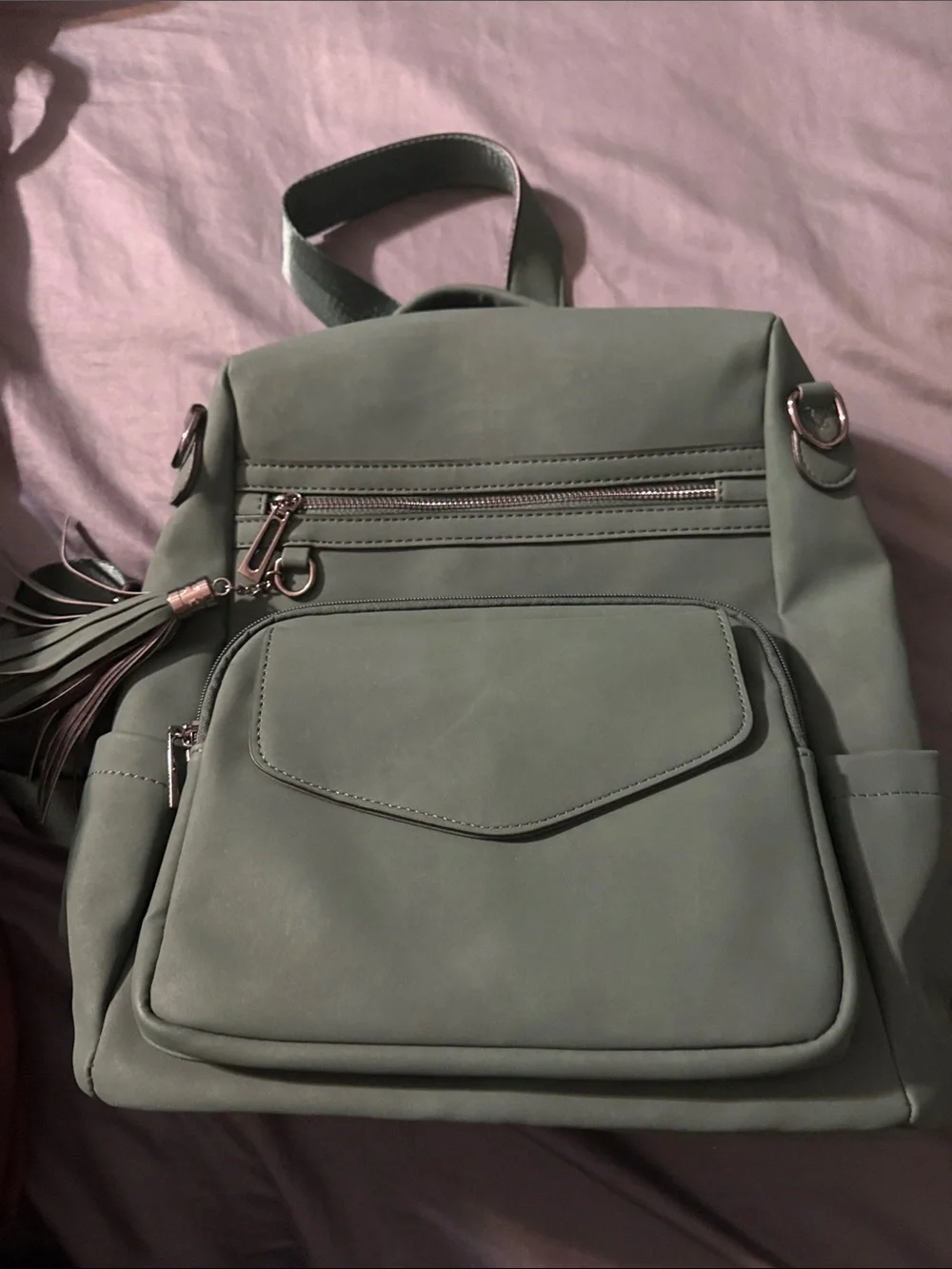 Green Women's Tassel Backpack - Stylish Everyday Bag